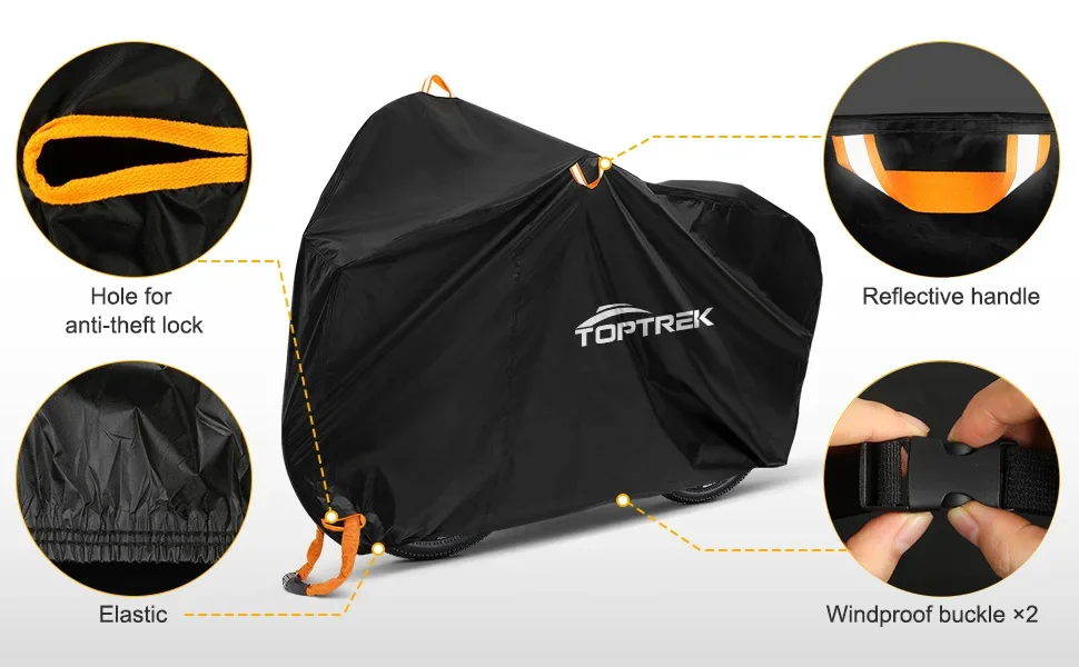 Toptrek210D Allwetter-Fahrradabdeckung Wasserdicht Staubdicht UV-Beständig Langlebig Mehrzweck Tragbarer Fahrradschutz für Rennräder und MTB – Detail 4