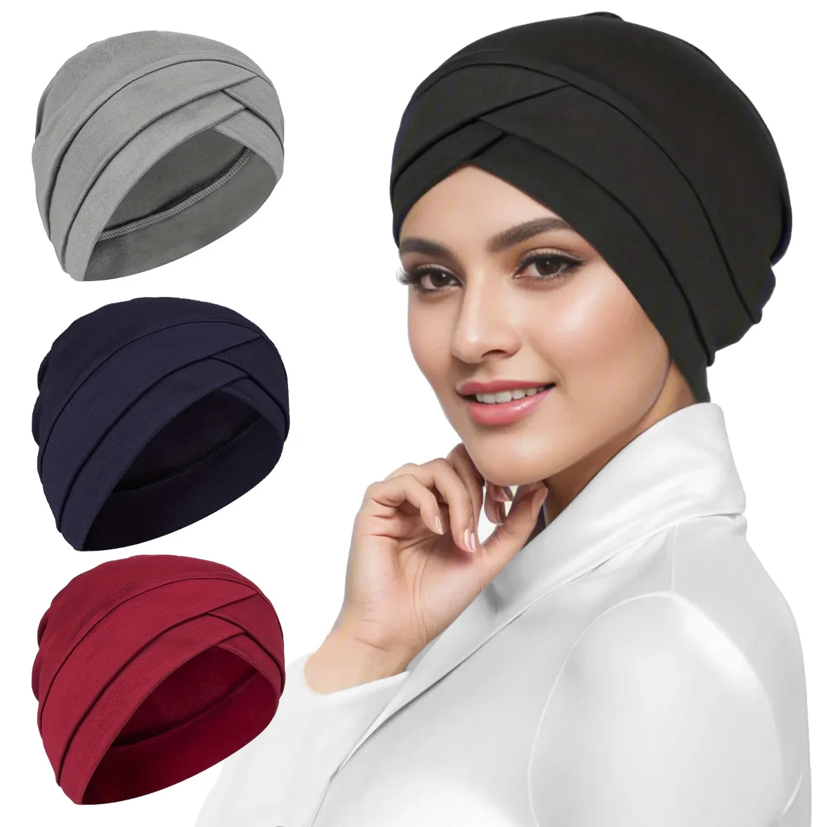Voorhoofd criss Cross Moslim Tulband Pure Kleur Stretch Innerlijke Hijaabs Voor Caps Klaar Om Vrouwen Hoofddoek Onder Motorkap Te Dragen     Vrouwen