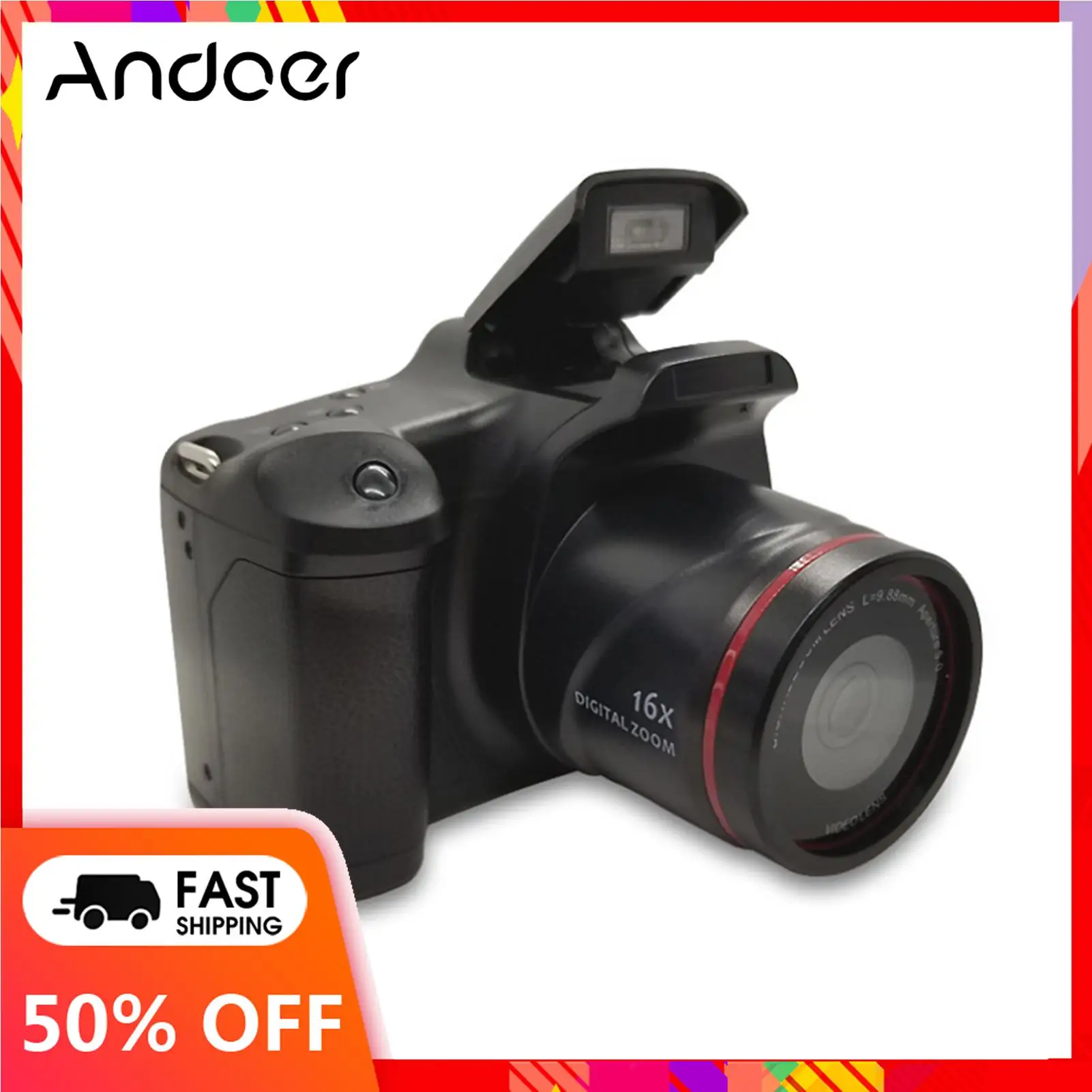 Andoer Digital Camera 16X Focus Zoom Design Resolution 1920*1080 SD Card 4*AA Battery Powered Operated for Photos Taking Studio