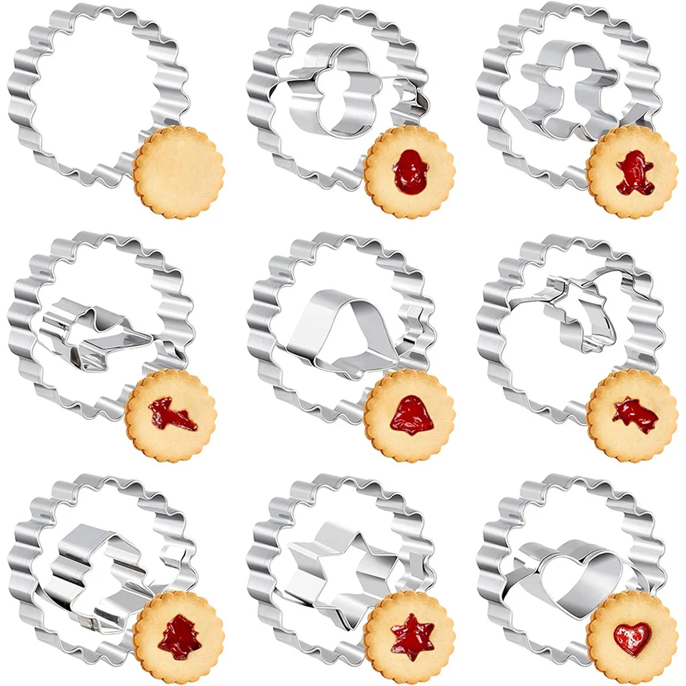 

DIY Mini Cookie Cutter Circle Christmas Star Heart Snowman Biscuit Pastry Making Mould 9pcs/Set for Kitcehn Jam Cake Baking Tool