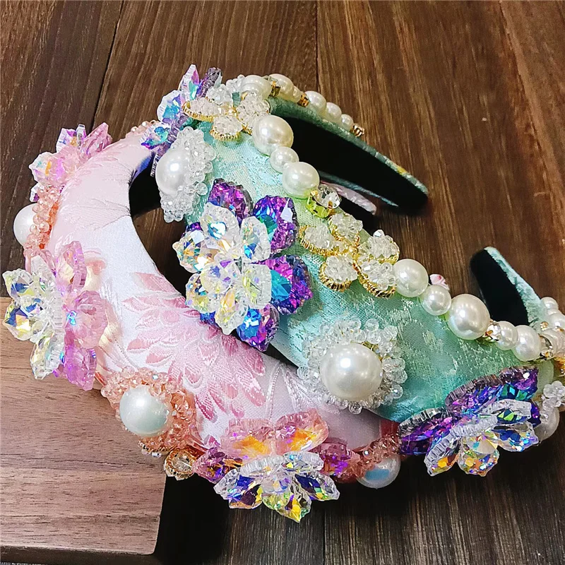 2023 New Design Baroque Headband Pink Blue Vintage Hairband For Women Hair Jewelry Rhinestones Accessories Girls Crystal Jewelry