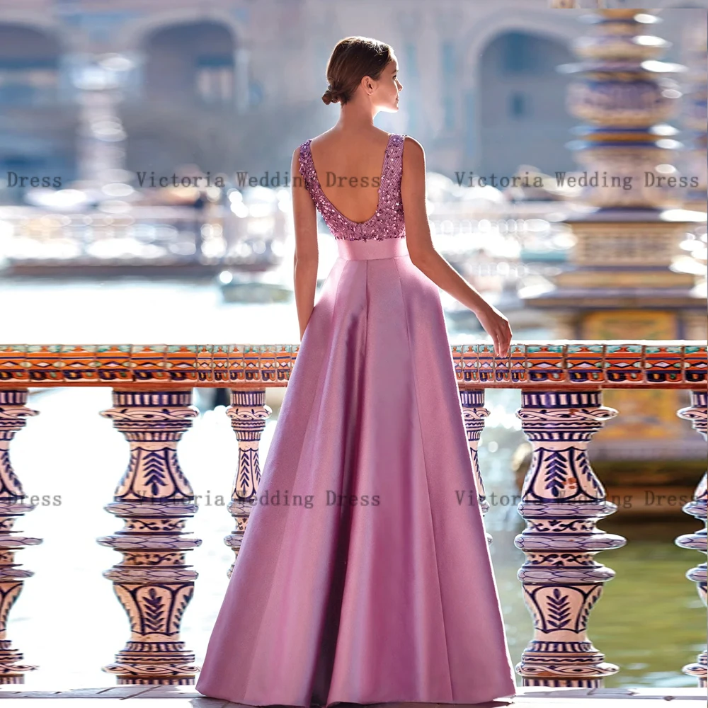 Élégantes robes de mère de la mariée en satin, robes de mariage à col en V, paillettes, longueur au sol, ligne A, fête de mariage, 2024