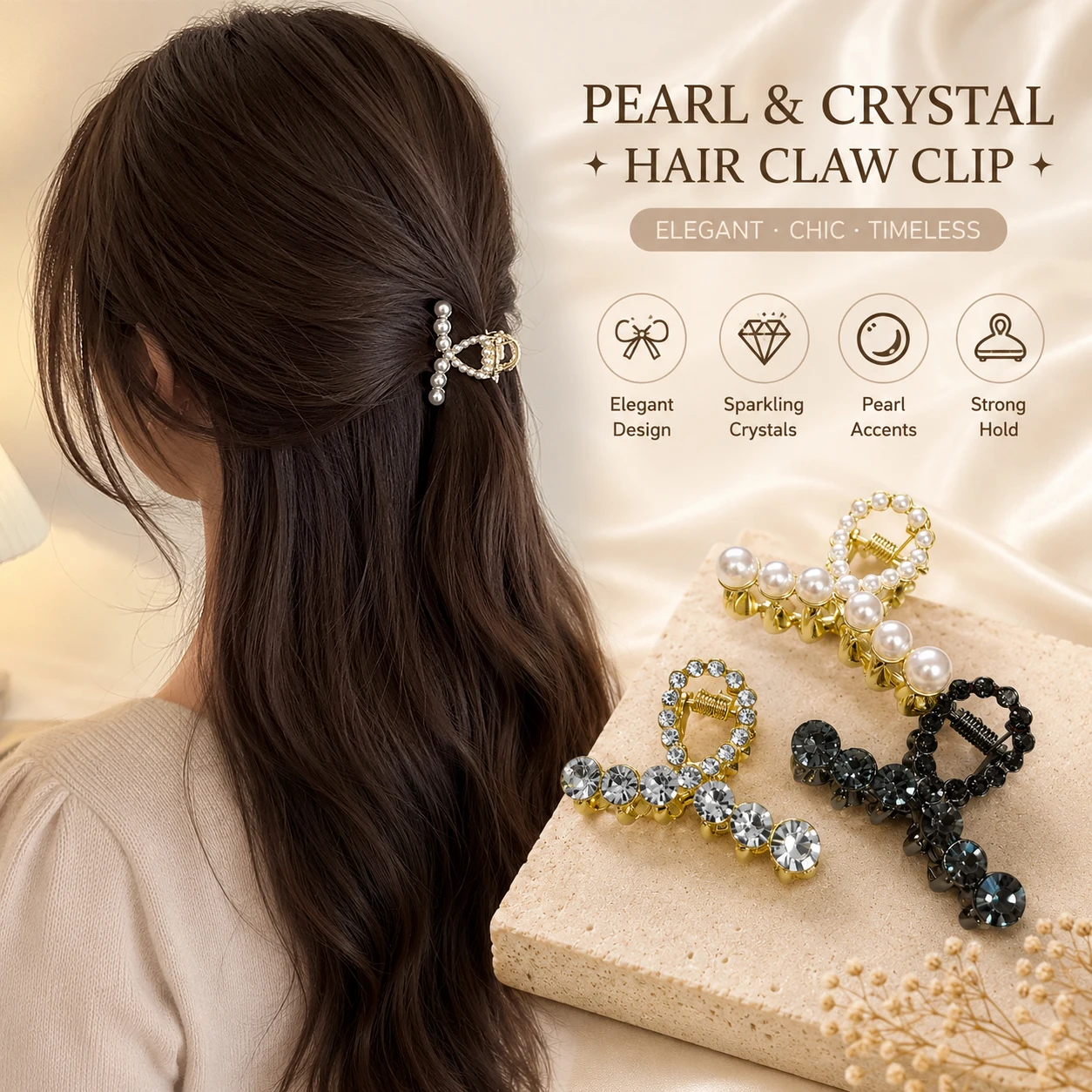 Mini Rhinestone Hair Claw Clip, Pearl Hair Clip, Korean Hair Accessories, Small Strong Hold Hair Claw, Elegant Crystal Hair Clip