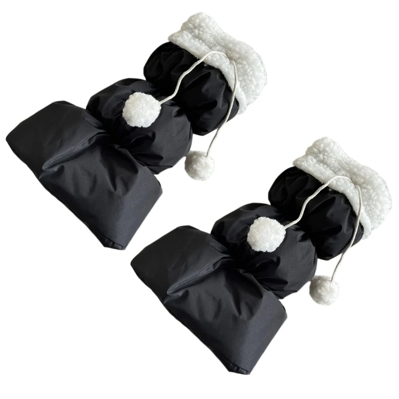 Women's Lamb Fleece Trim Padded Puffer Leg Warmers Thermal Quilted Boot Covers with Plush Balls for Cold Weather