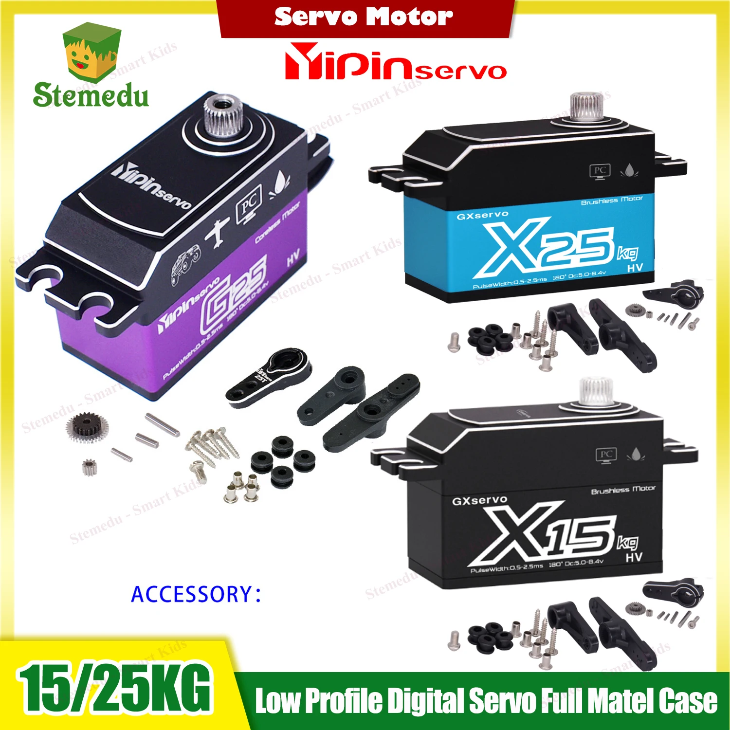 

Yipin GXservo X15 X25 Brushless Digital Servo Set 15KG Short Body Metal Gears 180 270 357 360 Degree Multi Angle RC Parts
