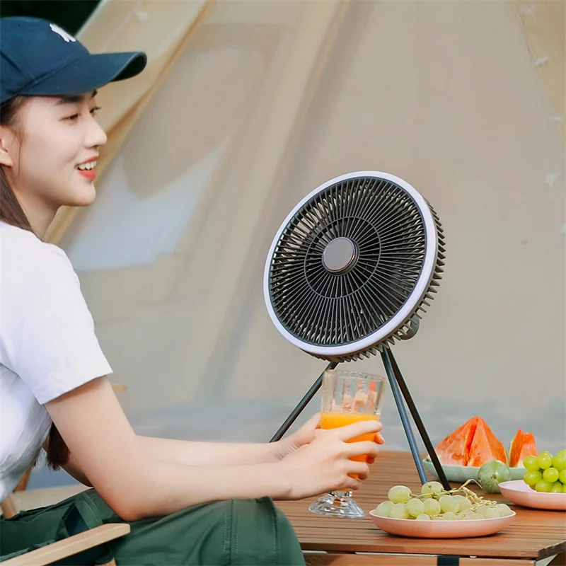 10000mAh USB Camping Ceiling Fan with Remote Control Floor Stand Cooling Fans Rechargeable Wireless Vertical Table Fan Outdoor