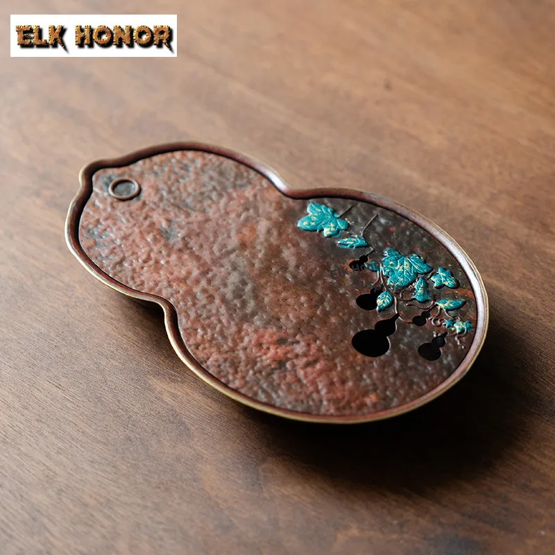 

Handmade Purple Copper Gourd Tea Tray Afternoon Tea Dessert Plate Coffee Storage Board Organizers Desk Dishes For Serving Cafes
