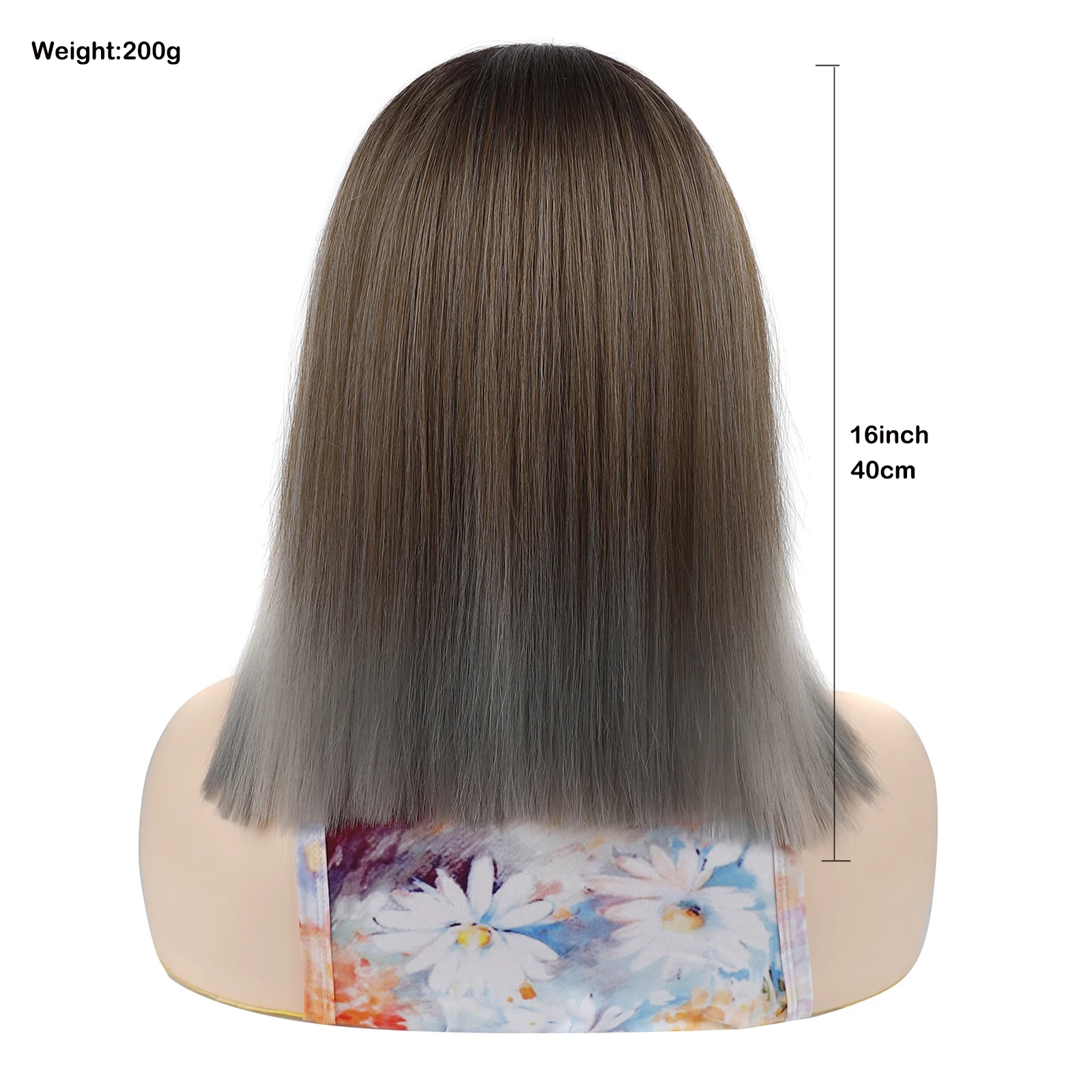 باروكات ملونة أومبير برتقالي أشقر 16 بوصة شعر مستعار قصير مستقيم مع الانفجارات الاصطناعية العصرية أنيق للاستخدام اليومي للنساء #3