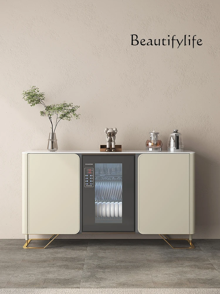 

French Entry Lux Solid Wood Saddle Leather Tea Cabinet Modern Simple Home Restaurant Wall Storage Side Cabinet