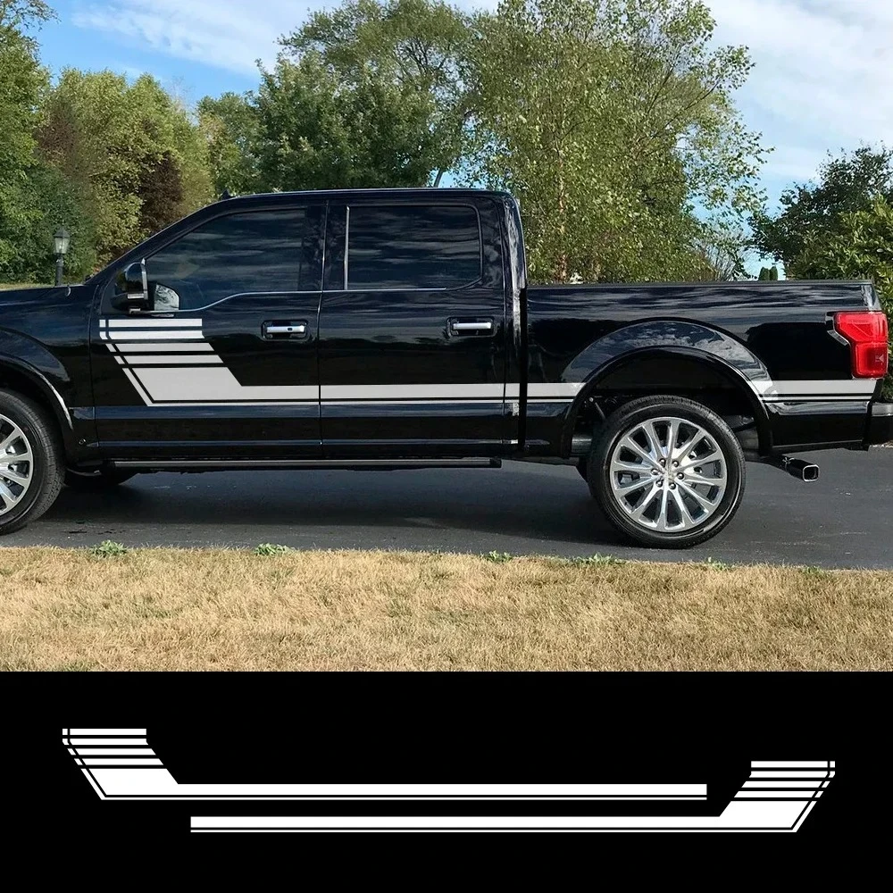 

2PCS Car Door Side Hockey Stripe Graphical Vinyl Film Stickers For Ford F150 Sport Auto Tuning Decoration Decals Accessories
