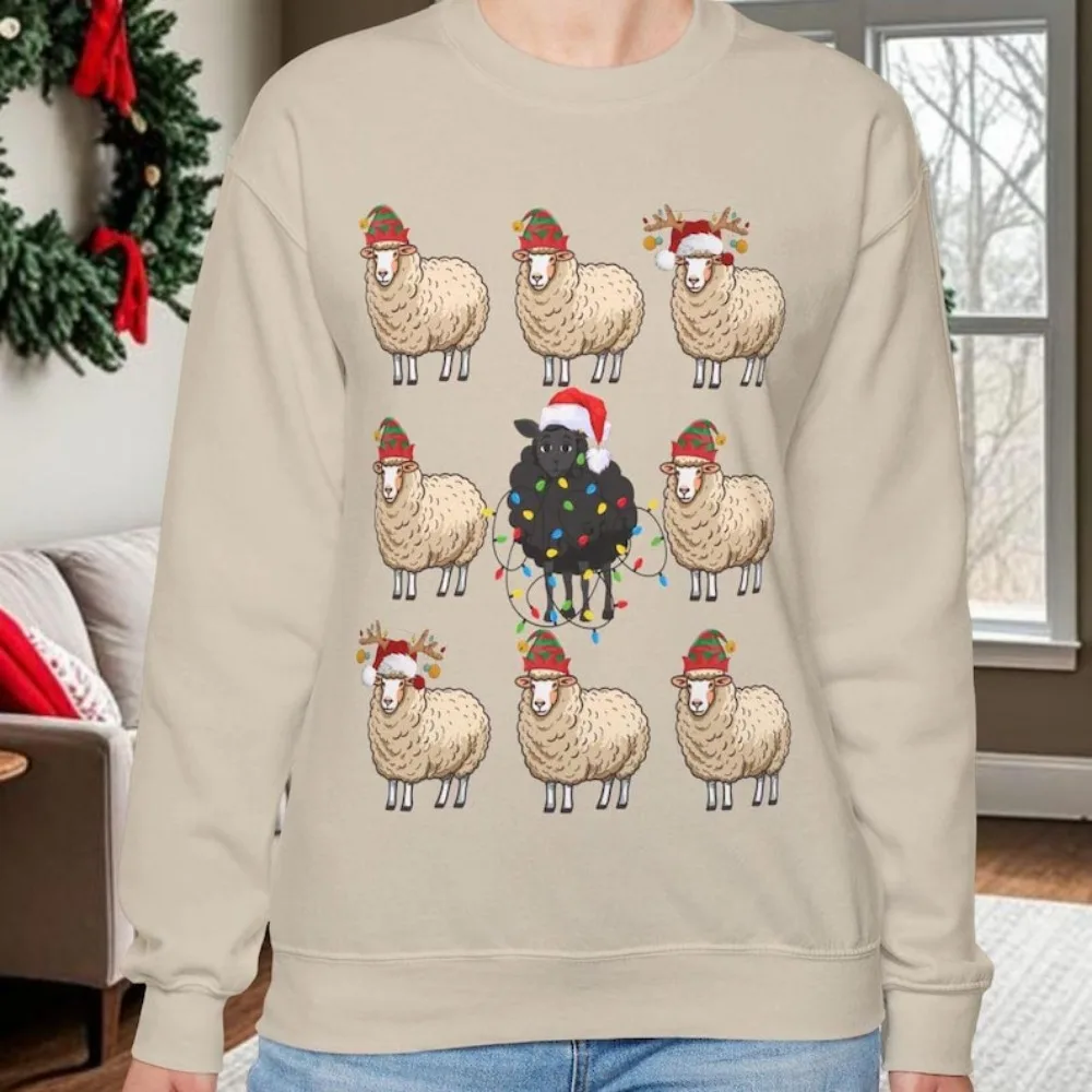

Christmas Animals Sweatshirt Black Sheep Sweater Funny Christmas Sweater Sheep Gift Gift for Sibling Drop Shoulder