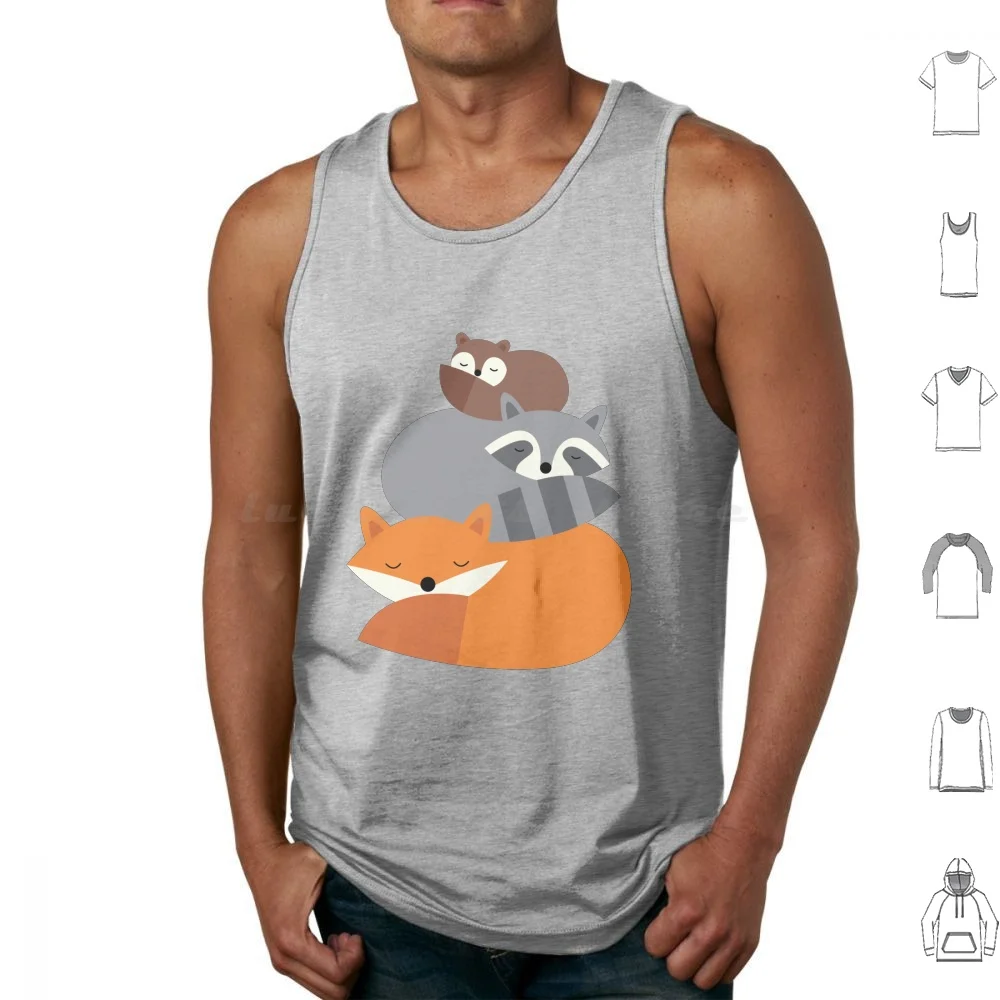 Dream Together Tank Tops Vest Sleeveless Dream Raccoon Fox Squirrel Autumn Cute Children Kids Nursery Colorful Green Red