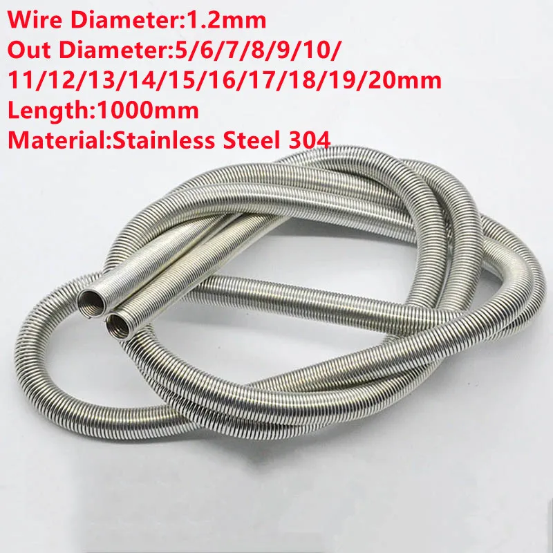 1pcs,stainless Steel Thin Long Flexible Tube Extension Spring,1.2 Mm Wire Dia*5/6/7/8/9/10/12/13/14/15/16/18/20mm Out Dia*1000mm