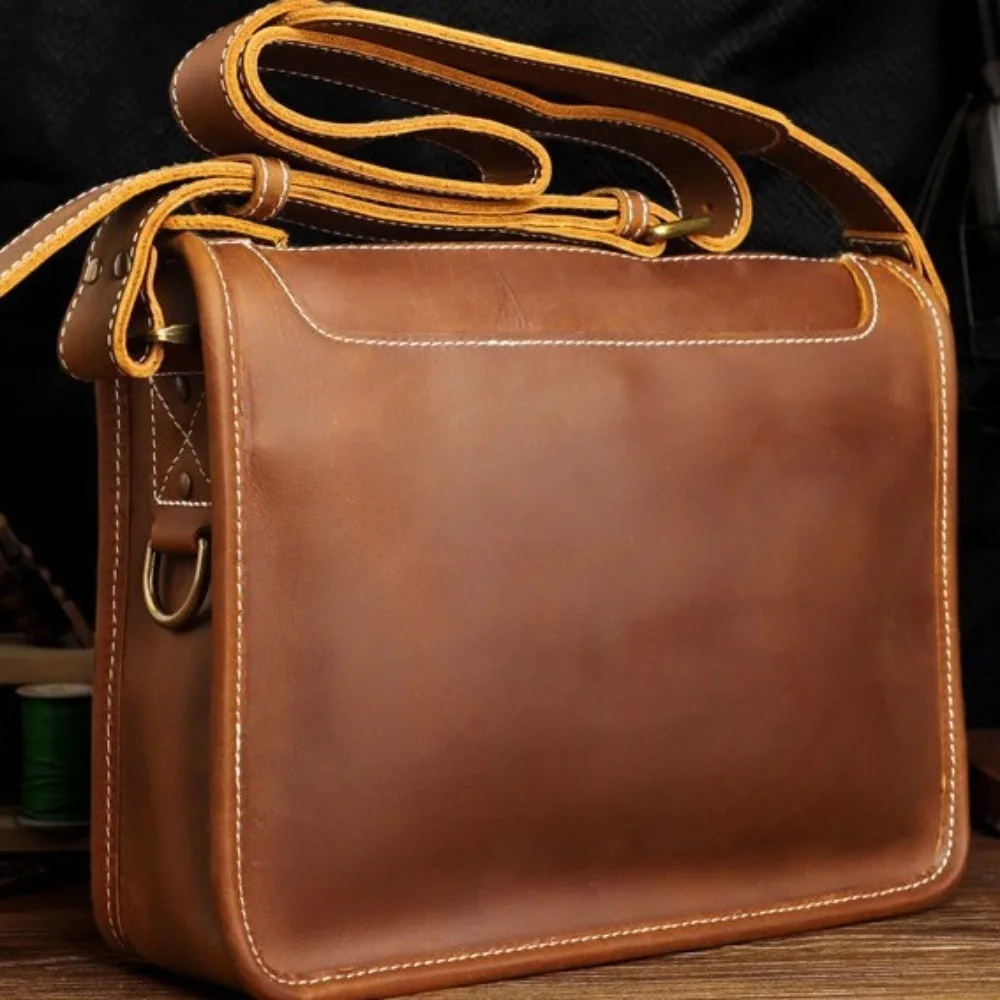 

New First-layer Cowhide Men's Shoulder Handmade Fashion Haute Casual Messengerbag Personalized Small Squarebag Versatile Fashion