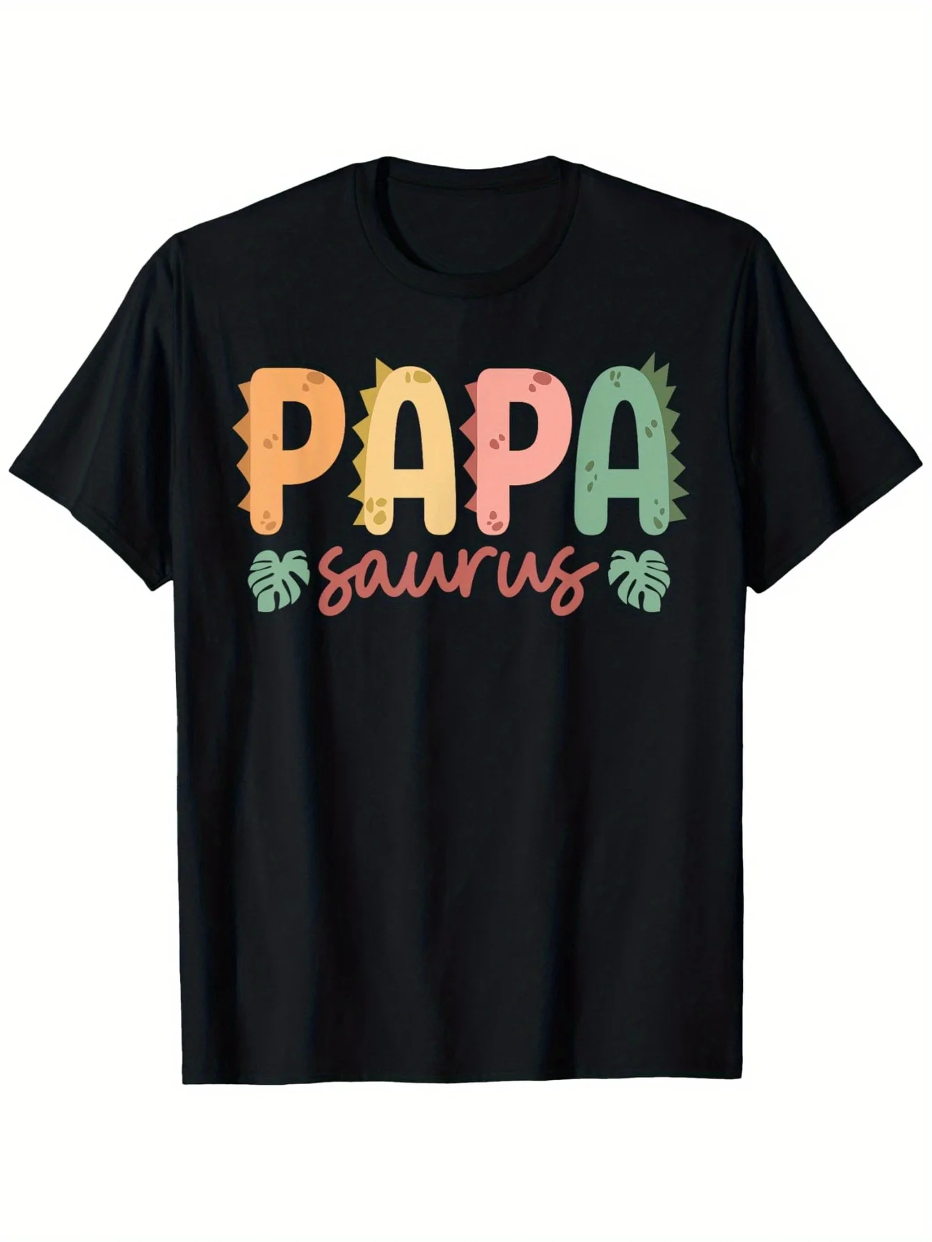 Papa Saurus Dinosaur Graphic T-Shirt - 100% Cotton 180gsm Soft Round Neck Tee with Vibrant Dinosaur & Leaf Print, Family Matchin