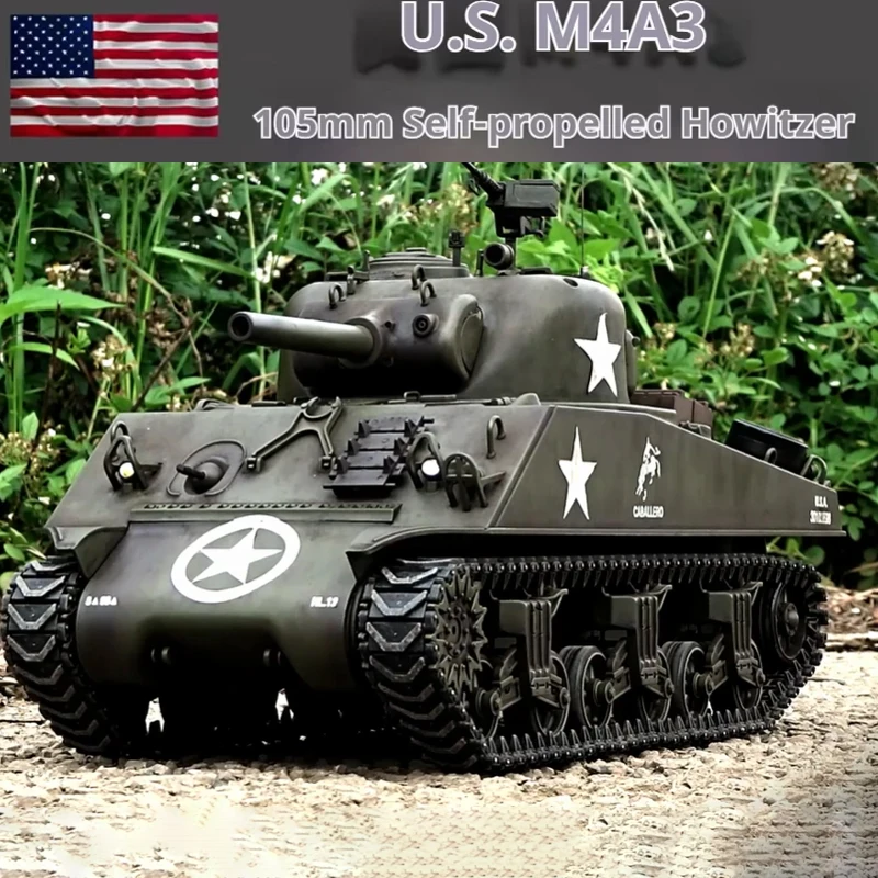 Rc Henglong Large Remote Control Tank M4A3 Sherman Multi Functional Battle Simulation Tank Toy Model New Year Gift For Child