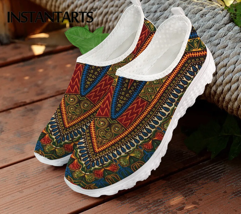 Hot Sale Women Flat Shoe African Tribal Fabric Printed Female Mesh Sneaker Breathable Walk Footwear Loafers Zapatos