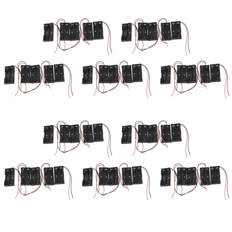 FULL-50 Stück 2 x 1,5 V AA-Batteriehalter, schwarz, mit Kabel