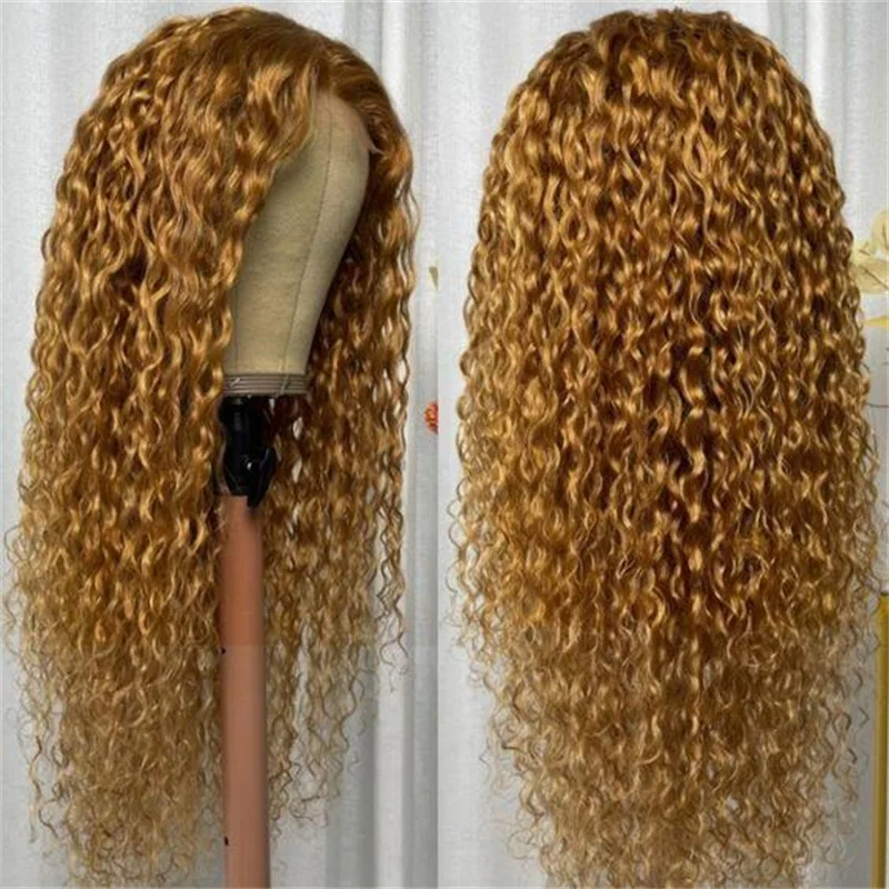 Soft Glueless 180Density 26Inch Long Blond Kinky Curly Deep Lace Front Wig For Women With Baby Hair Preplucked Heat-Resistant