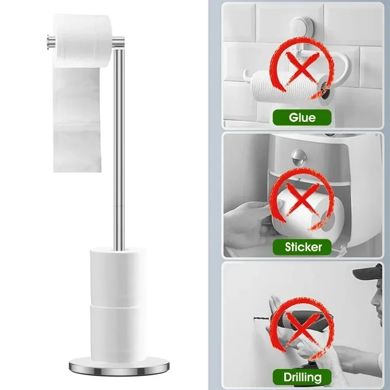 Paper Towel Holder Bathroom Stainless Steel Floor Mounted Toilet Paper Holder Single Pole Kitchen Floor Shelf Bathroom Fixtures