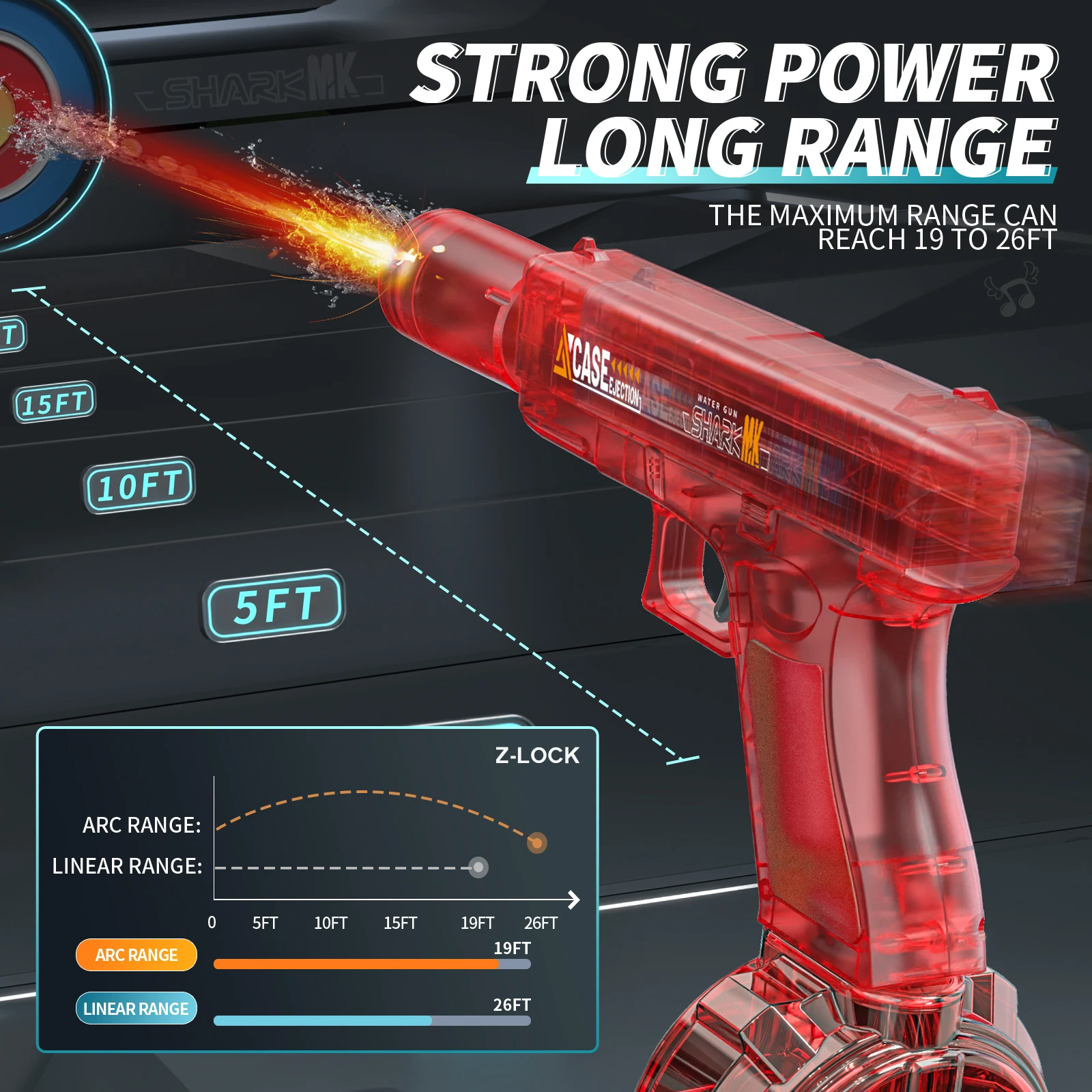 Pistola de água elétrica vermelha, esguicho automático com pistola realista arma focinho chama verão ao ar livre praia piscina festa brinquedo