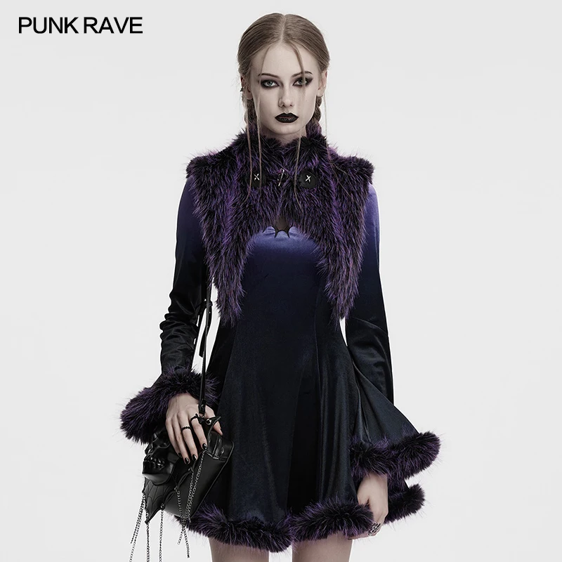 

PUNK RAVE женская градиентная мягкая шаль дьявола с воротником-стойкой, теплый вечерний клуб, красивый маленький плащ, двухцветные накидки