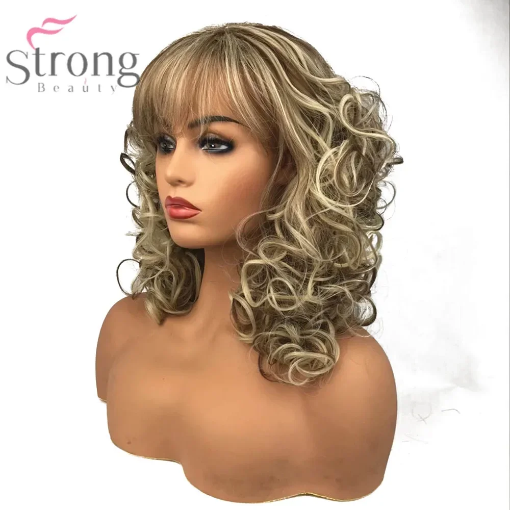 StrongBeauty Women\'s Synthetic Wigs Long Curly Hair Beige Blonde Mix Capless Natural Wigs