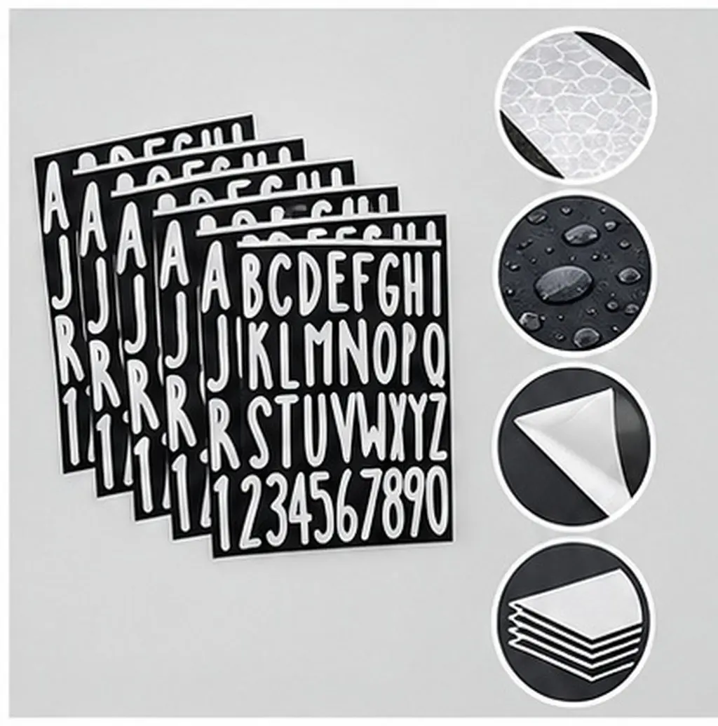 Reflective PVC Mailbox Number Stickers – 5 Sheets Adhesive Outdoor Door Window Address Labels