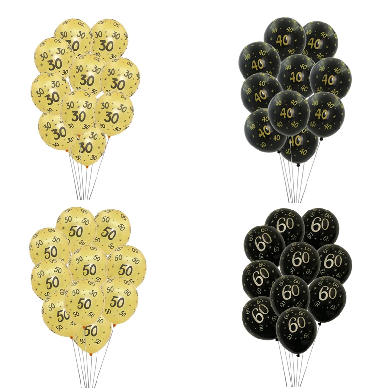 Black Gold 30 40 50 60 Year Birthday Latex Balloons Adult Men Women Happy Birthday Party Decor Wedding 30th Anniversary Supplies