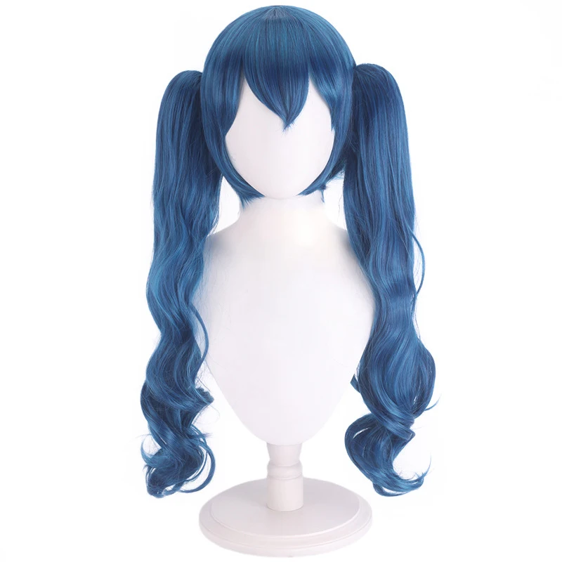 Blue double claw clip cosplay wig, shoulder-length