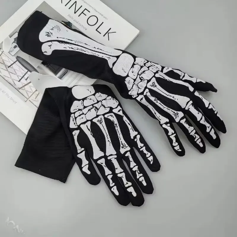 Halloween Skeleton Gloves Dark Wind Convex Trick Costume Ghost Festival Skeleton Ghostbusters Hand Props Black   Fits Most