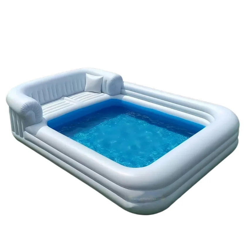 Factory Inflatable Water Lounge Sofa, Airtight Floating Pool Beach Bar Float Sofa with Cup Holders