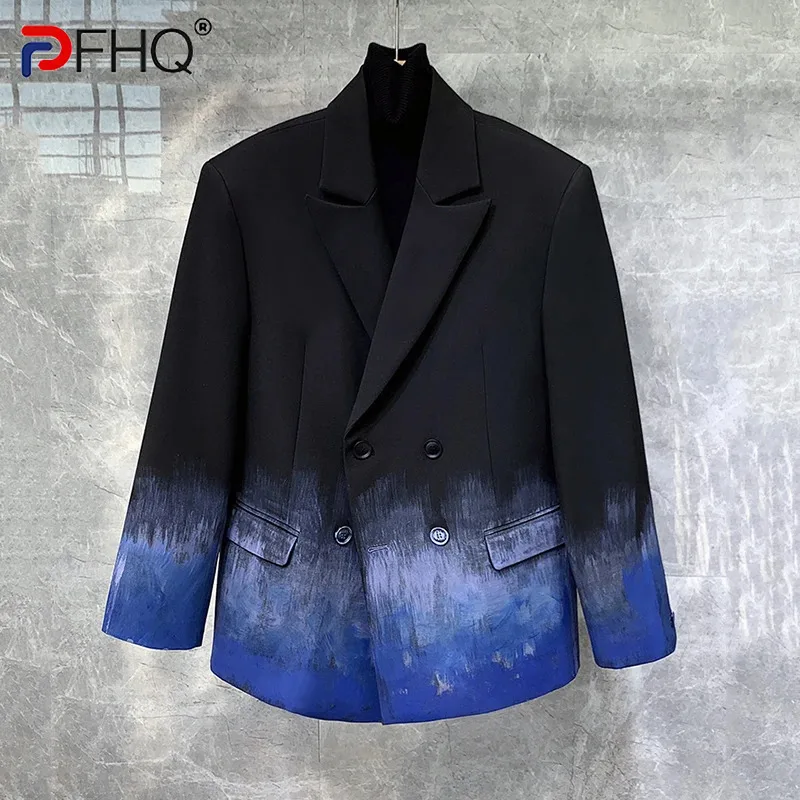 

PFHQ Explosive Street Gradient Suit Jacket Men's Trendy Casual 2024 Contrast Color Casual Male Blazer Long Sleeve 21Z5344