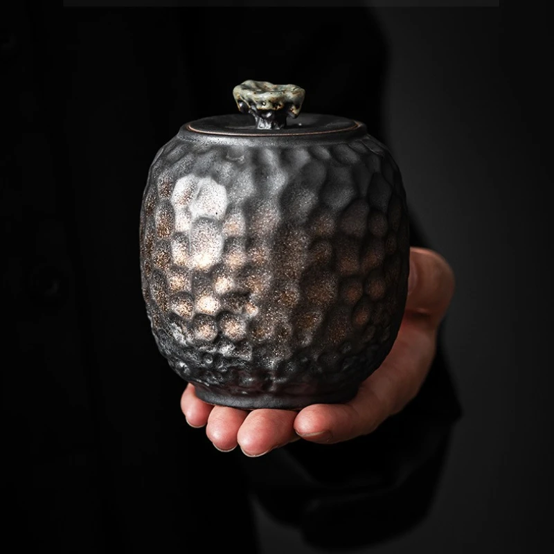 Vintage-Teedose aus Keramik, kleine grobe Keramik mit gehämmerter Textur, luftdichter Aufbewahrungsbehälter für die Speisekammer in der Küche
