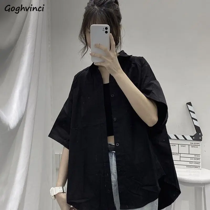 Shirts Women Short Sleeve Solid Harajuku Loose Vintage Ladies Tops All-match BF Summer Chic Stylish Basic Black Clothing Girls