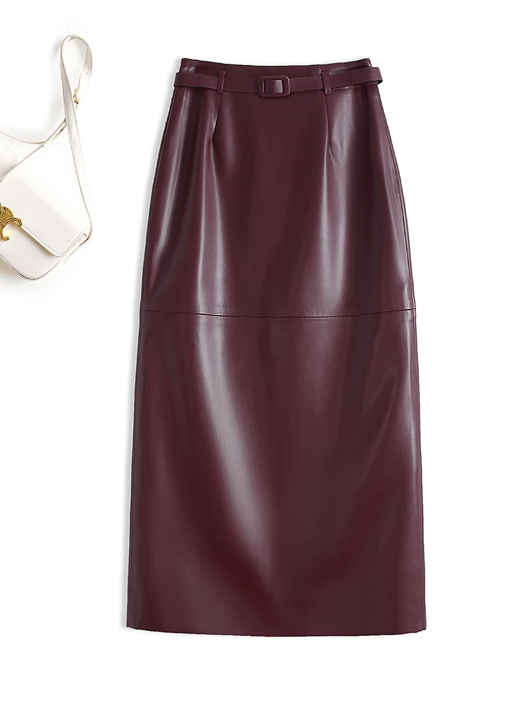 

Юбка Ning из натуральной кожи с высокой талией, утягивающая, средней длины, с разрезом, на запах, женская, модная, удобная для повседневной носки, приятная к телу.