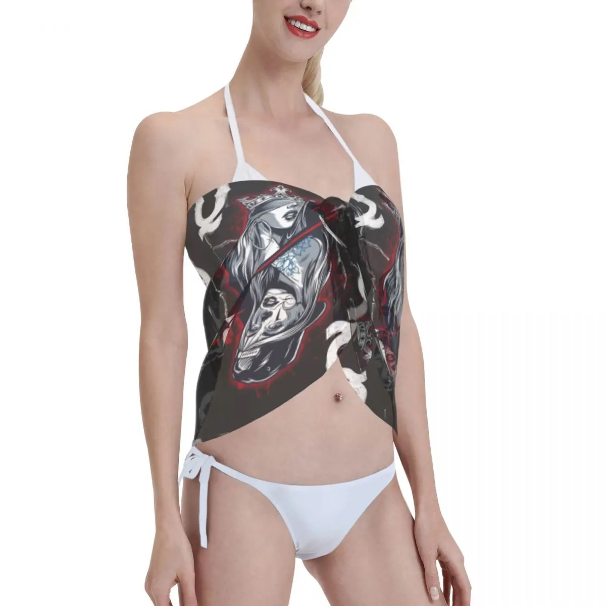 Sarongs courtes personnalisées Queen Of Spades Poker pour femmes, enveloppe de plage imprimée en 3D pour maillots de bain, robe portefeuille pour Bikini, Cover-up pour maillot de bain