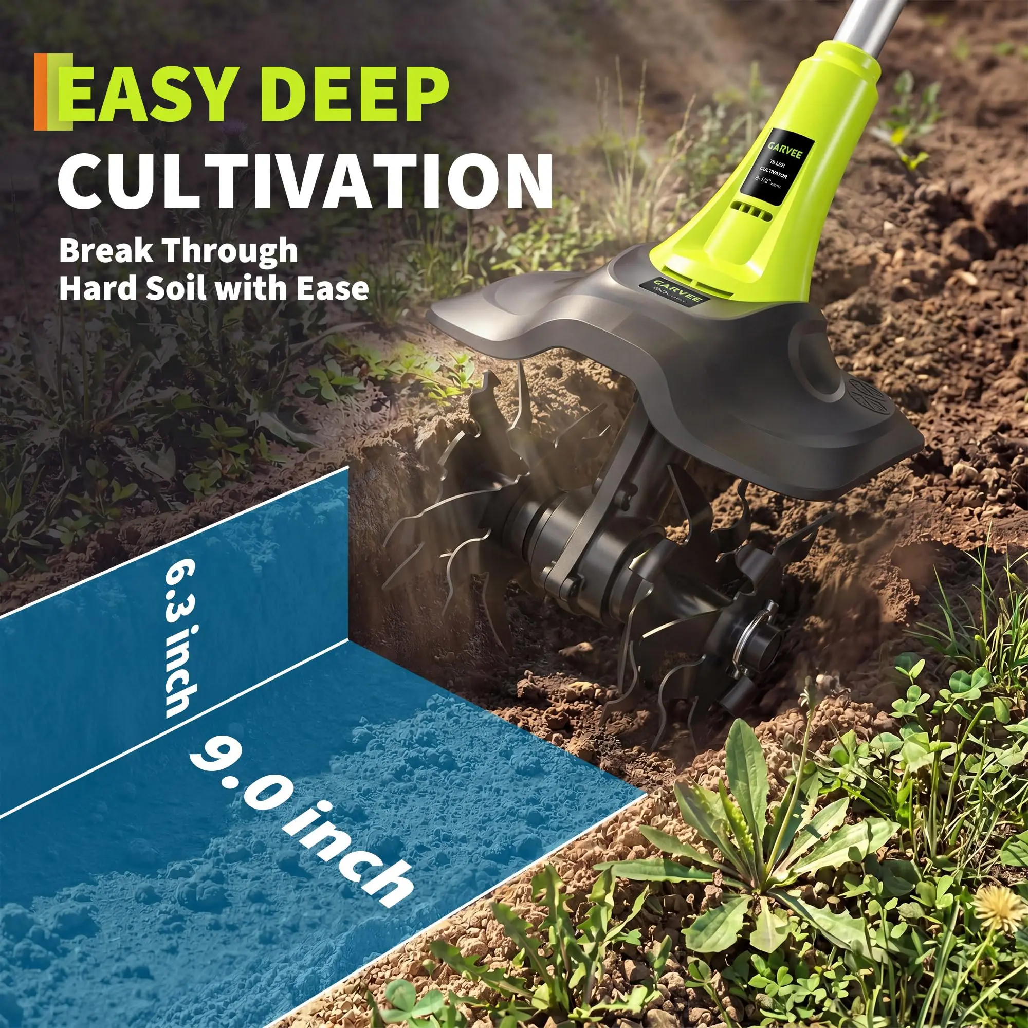 Handy Wireless Electric Garden Tiller – 20V Mini Cultivator, 9