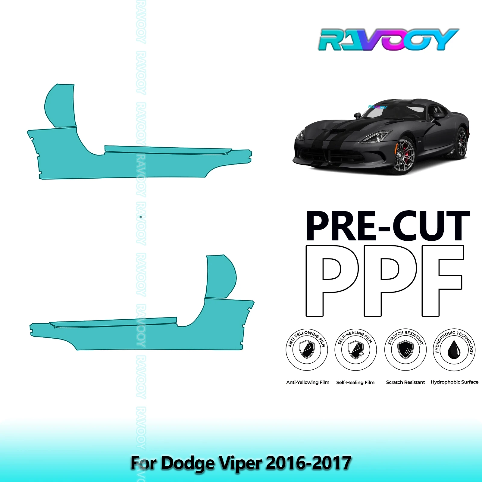 

For Dodge Viper 2016-2017 8.5mil Clear Matte Pre-Cut PPF Door & A/B Pillar Kit TPU Paint Protection Film Set