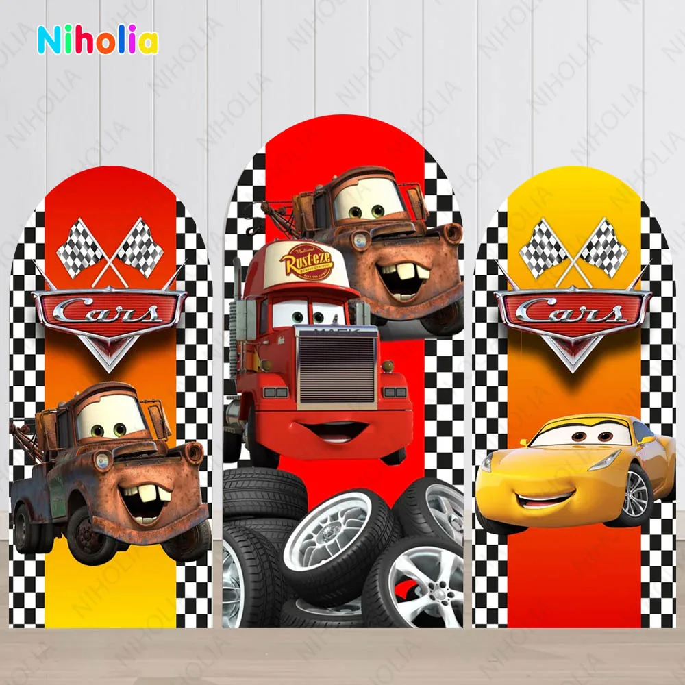 Cars Arch Backdrop McQueen Polyester Cover Boys Decoration Birthday Party Photograph Background Baby Shower Photo Booth