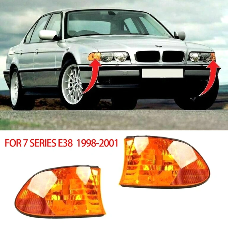 Car Amber Lens Parking Corner Light Signal Lamp Cover For -BMW E38 7 Series 1998-2001 63138379108 63138379107