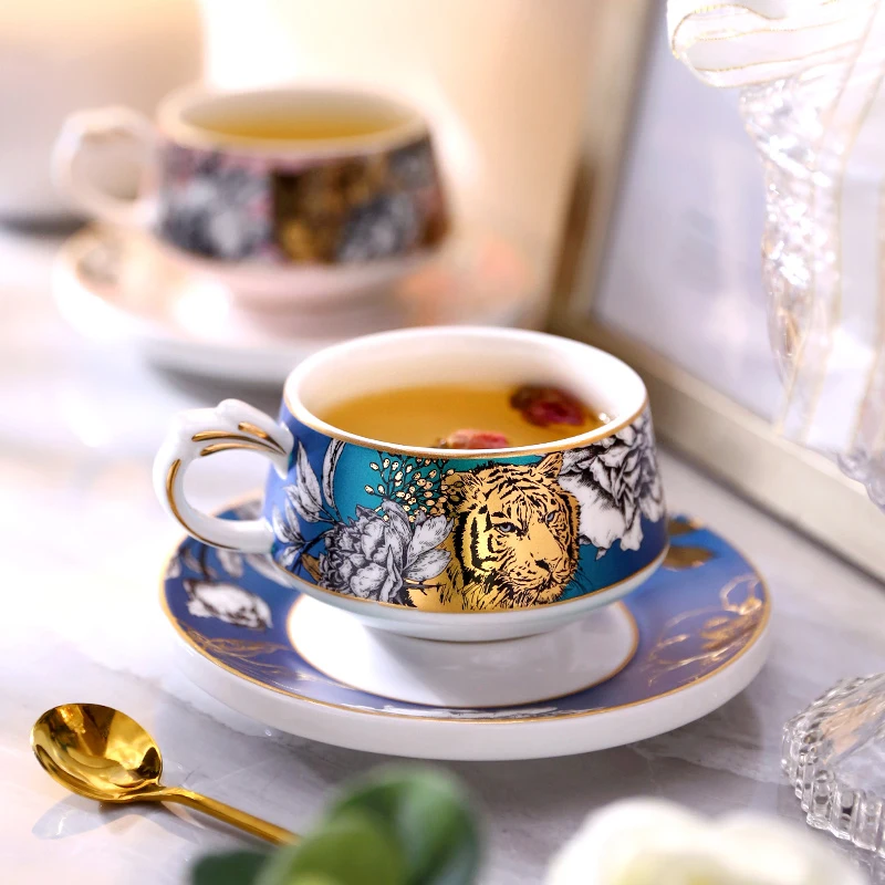 

Luxury Ceramic Coffee Set, Snow Leopard Porcelain Mug, Tea Cup Saucer, Afternoon Teacup, Home Party Drinkware, Gift