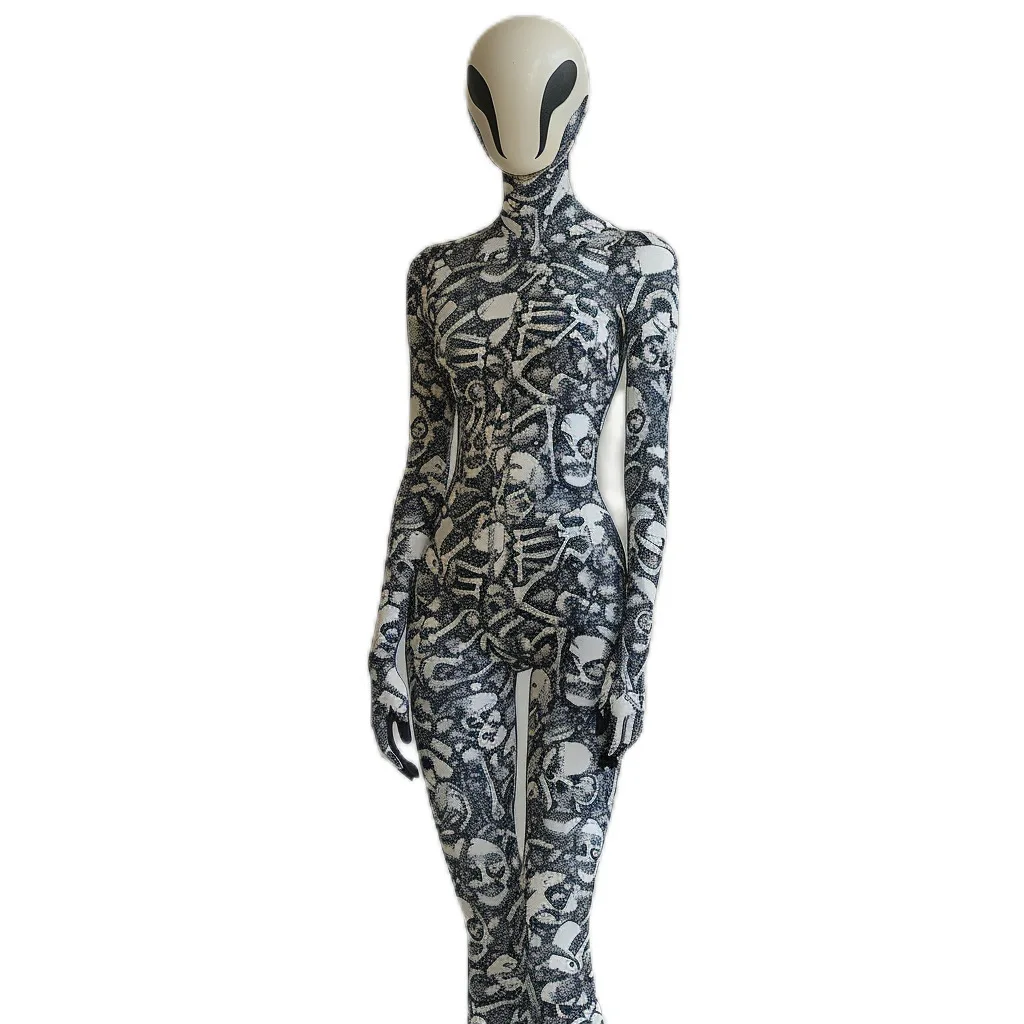

Holiday Party Adult Bodysuit Halloween Skeleton Printing And Mask Jumpsuit Skeleton Alien Cosplay Costume