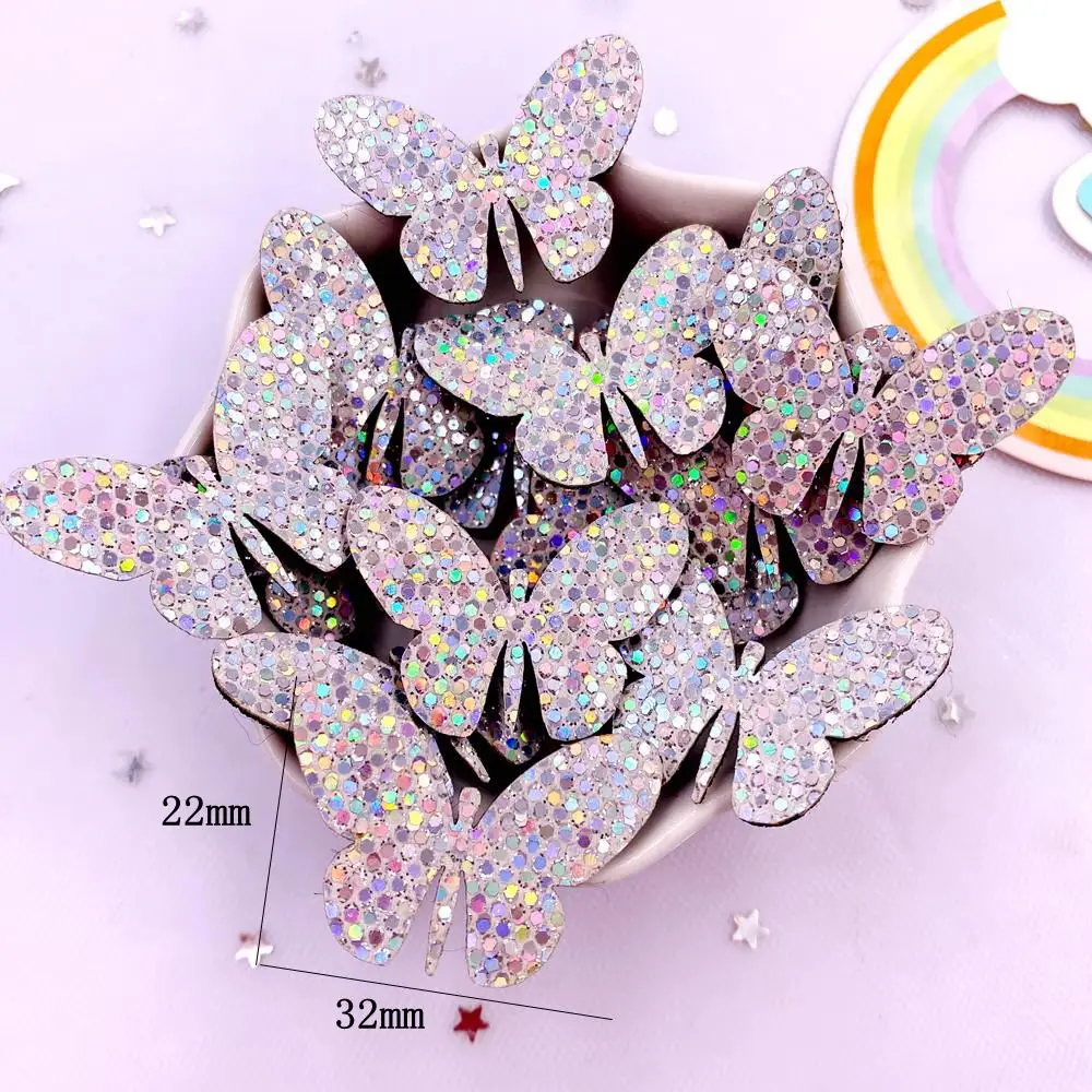 10pcs Felt Fabric Glitter Bepowder Cartoon Colorful Butterfly Rainbow Unicorn Cat Patch Sewing DIY Hair Bow Applique Craft