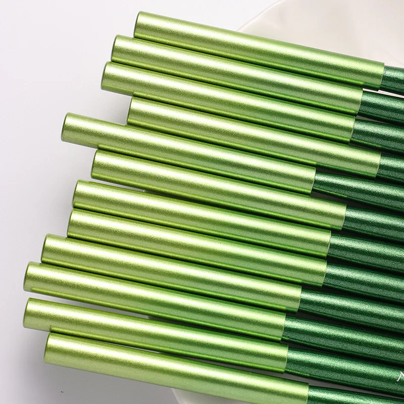1/12 piezas pinceles para arte de uñas con mango de madera verde, delineador, pincel de flores, borde, herramientas para gel UV 2
