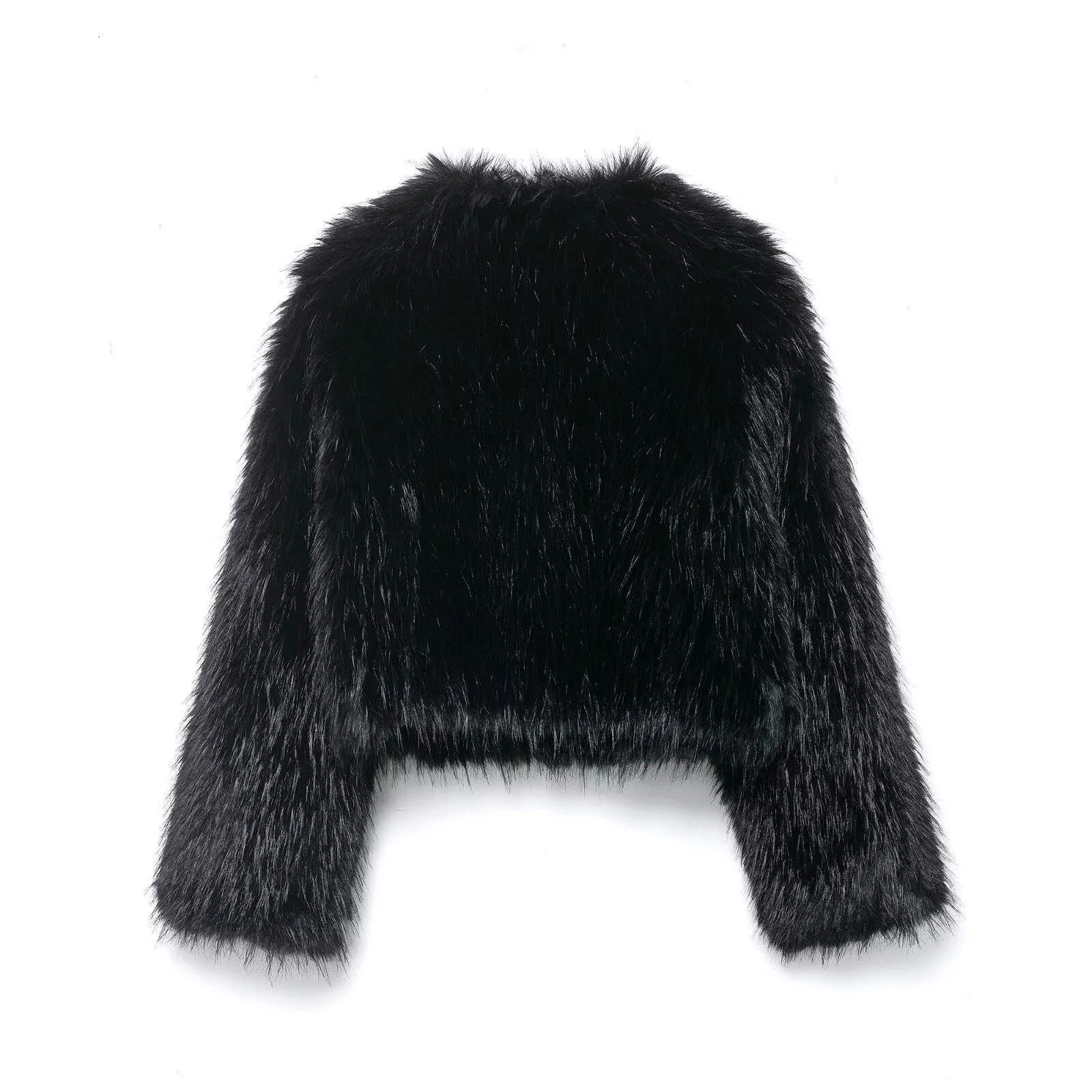 2025年秋新作 レディース エレガントでおしゃれなフェイクファー風 ラウンドネック 長袖 スリムフィット ショートジャケット