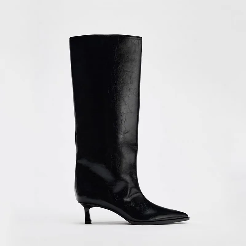 High Heels Women's High Boots Sexy Pointed Toe Fashion Shoes 2025 Winter Walking Chelsea Boots New Trend Gothic Long Mujer Botas