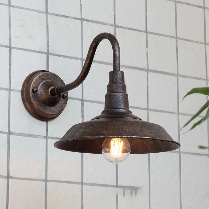 

Iron Rust Colour Creative Personality Retro Wall Lamp Industrial Style European Restaurant Bar Simple Pot Cover Wall Lamps