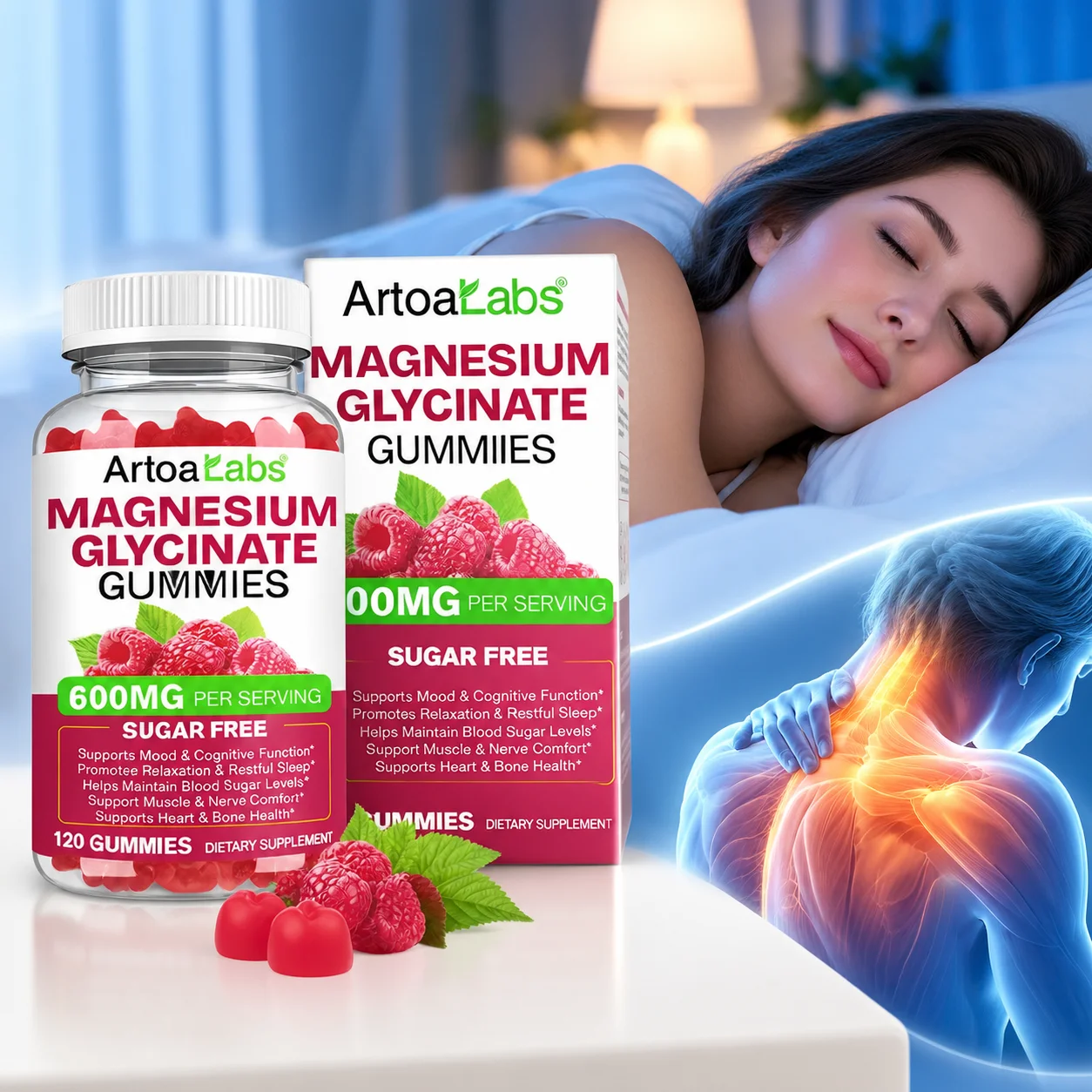 Magnesium Glycinate Gummies Promote Restful Sleep & Muscle Relaxation & Calm Mood Mental Focus 120pcs Sugar Free for Insomnia
