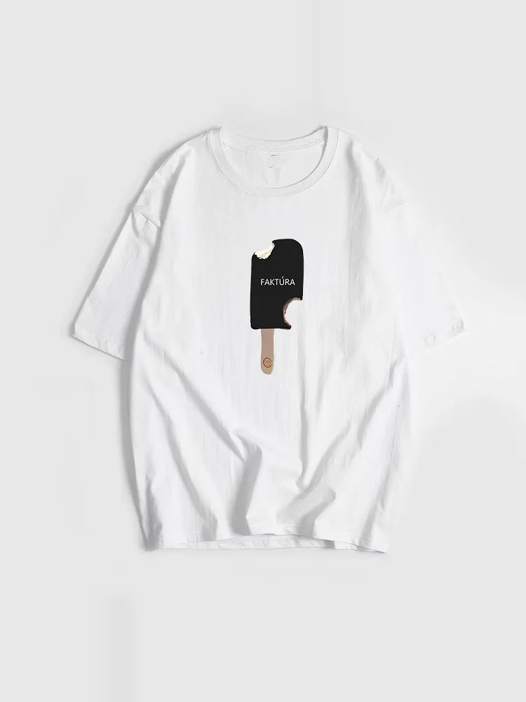 Faionable فضفاض جولة Ne مطبوعة القطن تي شيرت المرأة رداء علوي غير رسمي الصيف تخفيف Sle ort Sve النمط الإبداعي #5